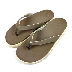 OluKai Nua Pio Flip Flops 9 Brown Sandals Womens Slip On Shoes